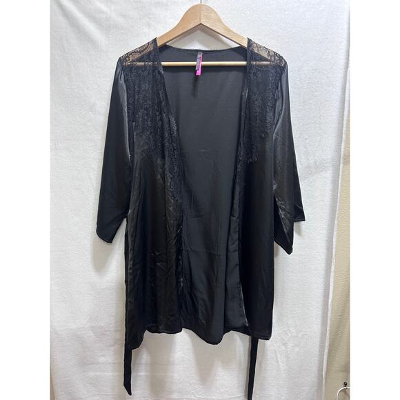 Seven 'till Midnight Black Robe O/S Satiny Lace Eyelash Wrap Intimate Feminine - Picture 3 of 6